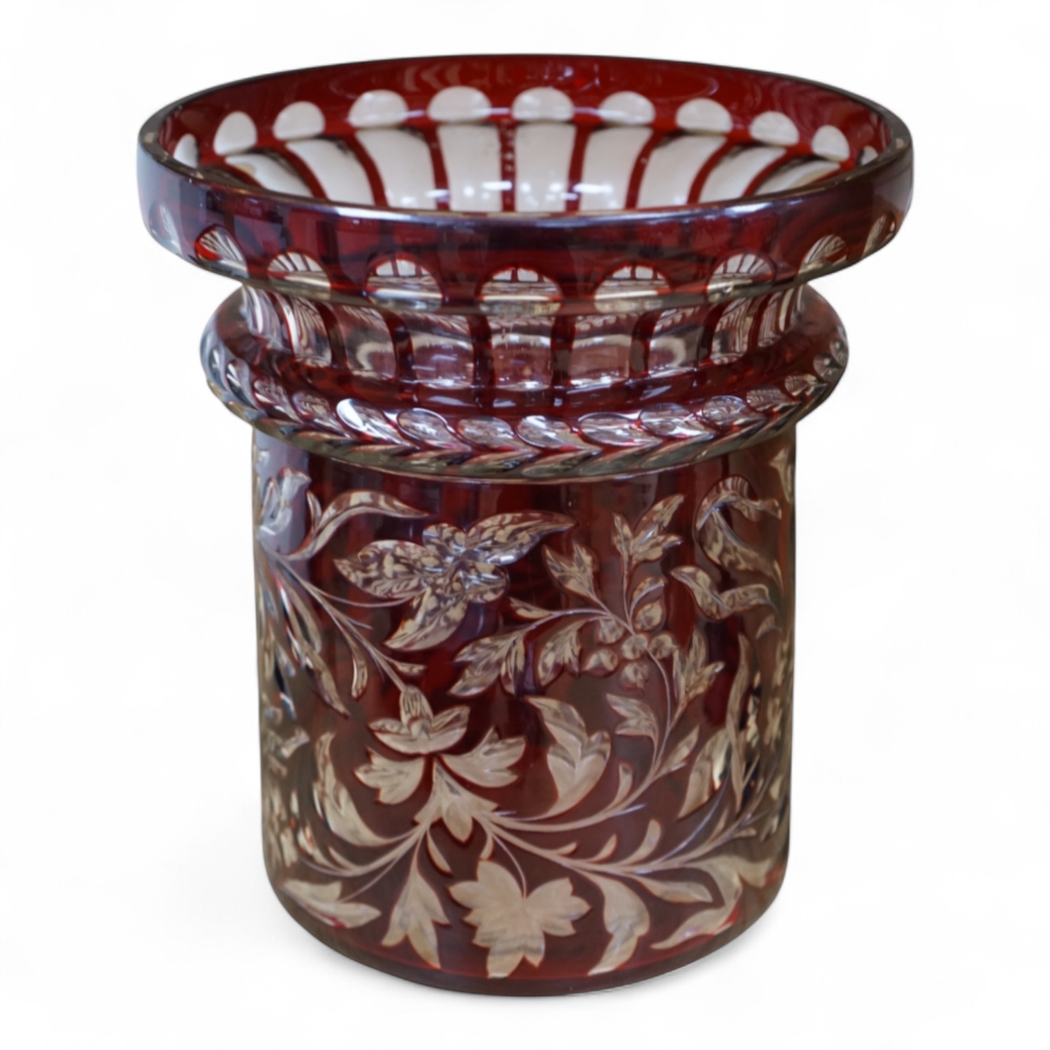 A large early 20th century Bohemian or Czechoslovakian ruby overlaid glass vase, 28cm high